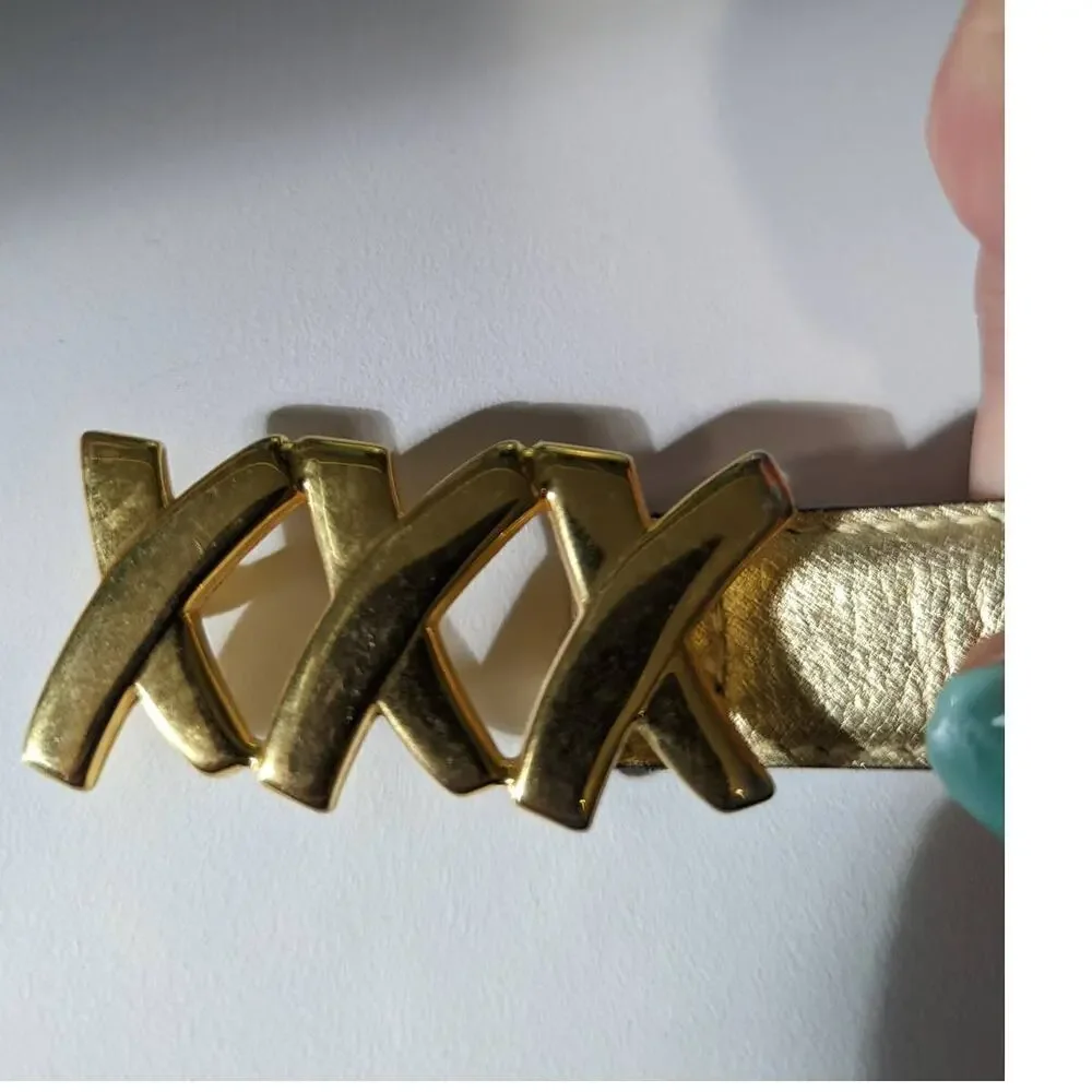 Vintage 80's Paloma Picasso XXX Leather Belt Gold Tone Size Small